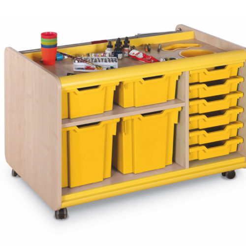 Art Supplies Trolley With Yellow Pots