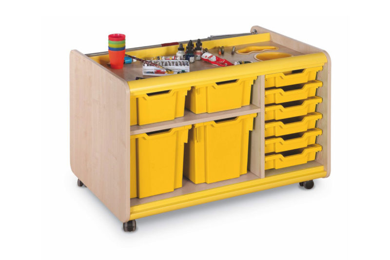 Art Supplies Trolley With Yellow Pots